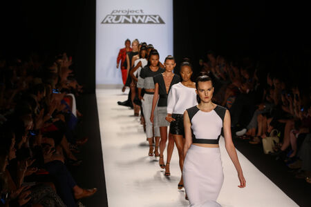 NEW YORK, NY - SEPTEMBER 05: A model walks the runway at the Project Runway (Kini Zamora) show during MBFW Spring 2015 at Lincoln Center on September 5, 2014 in NYCのeditorial素材