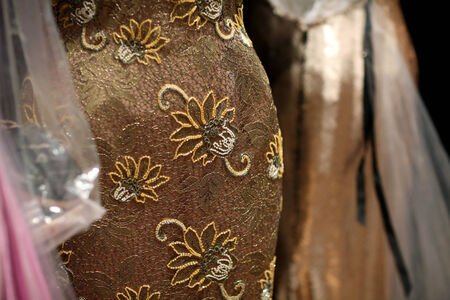 NEW YORK, NY - SEPTEMBER 06: Details of dresses backstage at Venexiana during Mercedes-Benz Fashion Week Spring 2015 at Lincoln Center on September 6, 2014 in NYCのeditorial素材