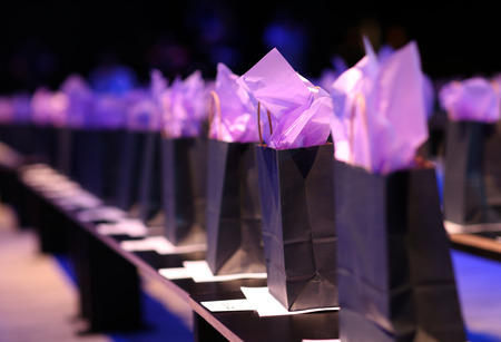 NEW YORK, NY - SEPTEMBER 06: General view frontstage with giftbags at Venexiana during Mercedes-Benz Fashion Week Spring 2015 at Lincoln Center on September 6, 2014 in NYCのeditorial素材
