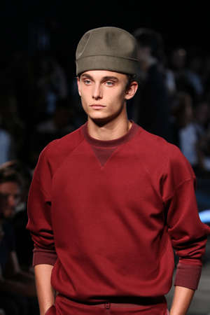 NEW YORK, NY - SEPTEMBER 06: A model walks runway at the Robert Geller fashion show during...