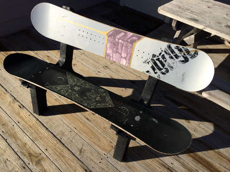 Custom bench from old snowboardsのeditorial素材