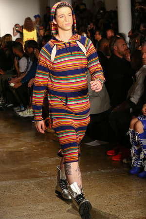 NEW YORK, NY - SEPTEMBER 10: A model walks the runway at the Jeremy Scott fashion show during MADE Fashion Week Spring 2015 at Milk Studios on September 10, 2014 in NYC.のeditorial素材