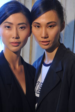 MILAN, ITALY - SEPTEMBER 17: A general atmosphere backstage during the Chicca Lualdi show as a part of Milan Fashion Week Womenswear Spring/Summer 2015 on September 17, 2014 in Milan, Italy.のeditorial素材