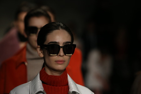 NEW YORK, NY - FEBRUARY 12: Models walk the runway finale at the Tome fashion show during Mercedes-Benz Fashion Week Fall 2015 at Lincoln Center on February 12, 2015 in New York City.のeditorial素材