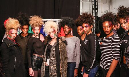 NEW YORK, NY - FEBRUARY 15: Model posing backstage at the FTL Moda fashion show during Mercedes-Benz Fashion Week Fall 2015 at Lincoln Center on February 15, 2015 in NYC.のeditorial素材