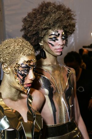 NEW YORK, NY - FEBRUARY 15: Model posing backstage at the FTL Moda fashion show during Mercedes-Benz Fashion Week Fall 2015 at Lincoln Center on February 15, 2015 in NYC.のeditorial素材