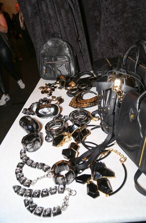 NEW YORK, NY - FEBRUARY 15: A model getting ready backstage at the FTL Moda fashion show during MBFW Fall 2015 at The Salon at Lincoln Center on February 15, 2015 in NYC.のeditorial素材