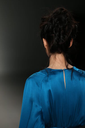 NEW YORK, NY - FEBRUARY 15: A model walks the runway wearing Rozalia Bot collection at the FTL Moda fashion show during Mercedes-Benz Fashion Week Fall 2015 at The Salon at Lincoln Center on February 15, 2015 in NYC.のeditorial素材