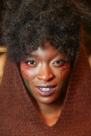 NEW YORK, NY - FEBRUARY 15: A model getting ready backstage at the FTL Moda fashion show during MBFW Fall 2015 at The Salon at Lincoln Center on February 15, 2015 in NYC.のeditorial素材