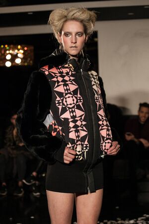 NEW YORK, NY - FEBRUARY 12: A model walks the runway at Big Park fashion show during Mercedes-Benz Fashion Week Fall 2015 at Beautique on February 12, 2015 in New Yorkのeditorial素材