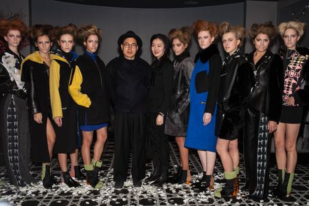 NEW YORK, NY - FEBRUARY 12: Models lineup after the runway at Big Park fashion show during Mercedes-Benz Fashion Week Fall 2015 at Beautique on February 12, 2015 in New Yorkのeditorial素材
