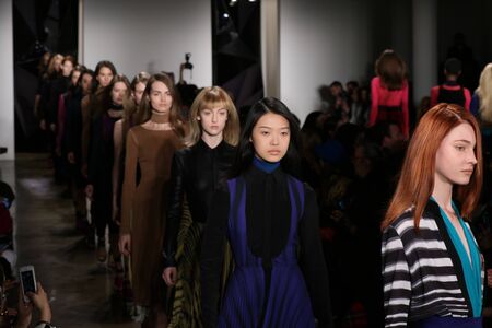 NEW YORK, NY - FEBRUARY 12: Models walk the runway during Ohne Titel runway show during MADE Fashion Week Fall 2015 at Milk Studios on February 12, 2015 in NYCのeditorial素材