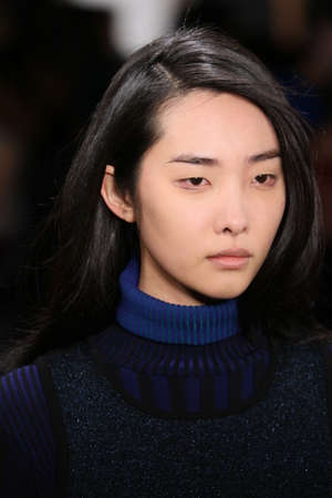 NEW YORK, NY - FEBRUARY 12: Model walks the runway during Ohne Titel runway show during MADE Fashion Week Fall 2015 at Milk Studios on February 12, 2015 in NYCのeditorial素材