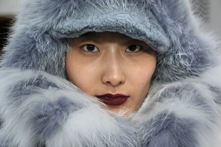 NEW YORK, NY - FEBRUARY 12: Models poses during Helen Yarmak presentation during MBFW Fall 2015 at 730 Fifth Avenue on February 12, 2015 in NYCのeditorial素材