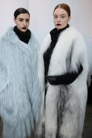 NEW YORK, NY - FEBRUARY 12: Models poses during Helen Yarmak presentation during MBFW Fall 2015 at 730 Fifth Avenue on February 12, 2015 in NYCのeditorial素材