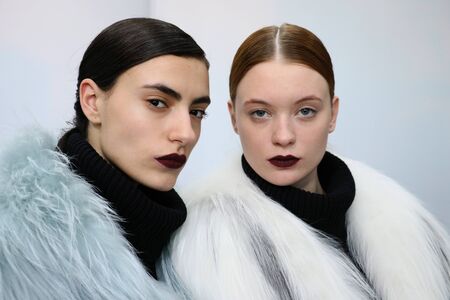 NEW YORK, NY - FEBRUARY 12: Models poses during Helen Yarmak presentation during MBFW Fall 2015 at 730 Fifth Avenue on February 12, 2015 in NYCのeditorial素材