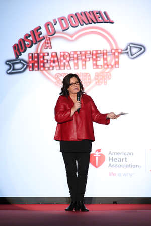 NEW YORK, NY - FEBRUARY 12: Rosie O'Donnell speaks onstage on the runway at the Go Red For Women Red Dress Collection 2015 presented by Macy's fashion show during MBFW Fall 2015 at Lincoln Center on February 12, 2015 in NYCのeditorial素材