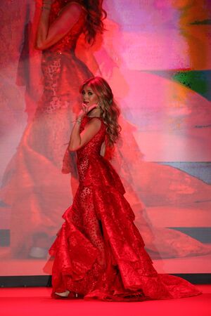 NEW YORK, NY - FEBRUARY 12: Singer Thalia walks the runway at the Go Red For Women Red Dress Collection 2015 presented by Macy's fashion show during MBFW Fall 2015 at Lincoln Center on February 12, 2015 in NYCのeditorial素材