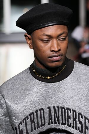 NEW YORK, NY - FEBRUARY 12: A model walks at Astrid Andersen Runway at MADE Fashion Week Fall 2015at The Standard on February 12, 2015 in NYCのeditorial素材