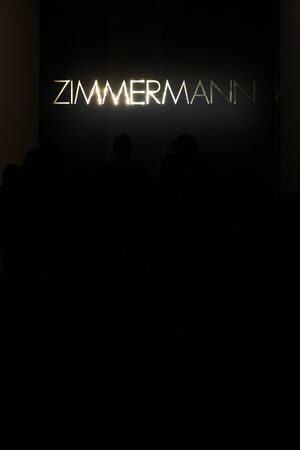 NEW YORK, NY - FEBRUARY 13: A Zilmmermann logo at the runway at Zimmermann fashion show during...