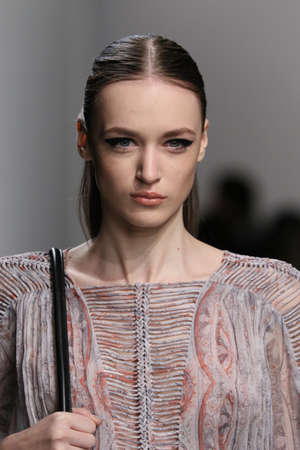 NEW YORK, NY - FEBRUARY 13: A model walks the runway at Zimmermann fashion show during Mercedes-Benz...