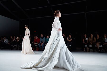 NEW YORK, NY - FEBRUARY 19: A model walks runway at the New York Life fashion show during MBFW Fall 2015 at Lincoln Center on February 19, 2015 in NYC.のeditorial素材