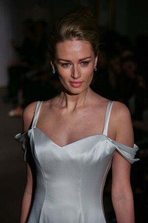 NEW YORK, NY - APRIL 19: A model walks the runway at the Anna Maier / Ulla-Maija Couture Bridal Spring/Summer 2016 Runway Show on April 19, 2015 in NYCのeditorial素材