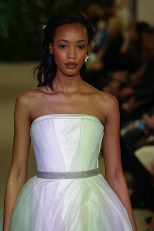 NEW YORK, NY - APRIL 17: A model walks the runway at the Carolina Herrera Bridal Spring/Summer 2016 Runway Show on April 17, 2015 in NYCのeditorial素材