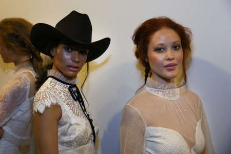 NEW YORK, NY - APRIL 17: A model walks at the Claire Pettibone Bridal Spring/Summer 2016 Runway Show at Industry Studios on April 17, 2015 in NYCのeditorial素材