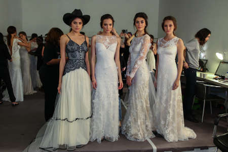 NEW YORK, NY - APRIL 17: A model walks at the Claire Pettibone Bridal Spring/Summer 2016 Runway Show at Industry Studios on April 17, 2015 in NYCのeditorial素材