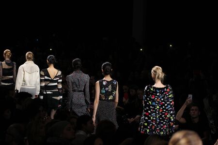 NEW YORK, NY - FEBRUARY 15: Models walk the runway at the Diane Von Furstenberg fashion show during...