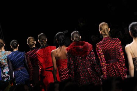NEW YORK, NY - FEBRUARY 15: Models walk the runway at the Diane Von Furstenberg fashion show during...