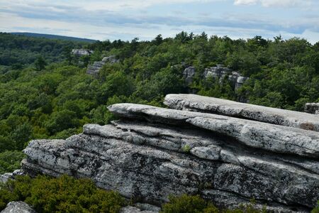 Massive rocks and view to the valley at Minnewaska State Park Reserve Upstate NY during summer timeの写真素材