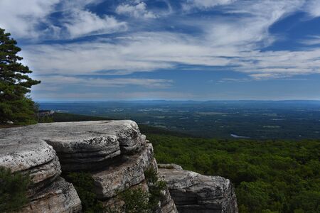 Massive rocks and view to the valley at Minnewaska State Park Reserve Upstate NY during summer timeの写真素材