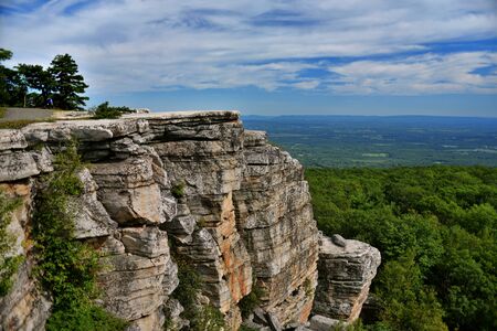 Massive rocks and view to the valley at Minnewaska State Park Reserve Upstate NY during summer timeの写真素材