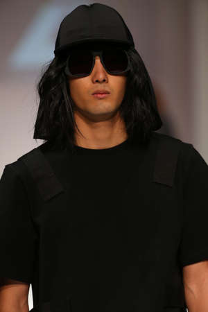 NEW YORK, NY - SEPTEMBER 11: A model walks the runway at the Control Sector fashion show during Spring 2016 New York Fashion Week at Gotham Hall on September 11, 2015 in New York City.のeditorial素材