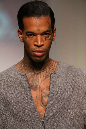 NEW YORK, NY - SEPTEMBER 11: A model walks the runway at the Control Sector fashion show during Spring 2016 New York Fashion Week at Gotham Hall on September 11, 2015 in New York City.のeditorial素材