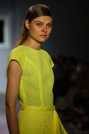 NEW YORK, NY - SEPTEMBER 16: A model walks the runway at Raul Penaranda fashion show during New York...