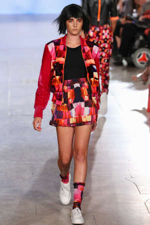 NEW YORK, NY - SEPTEMBER 13: Model walks Alexandra Frida runway at the FTL Moda Spring 2016 during NYFW at Vanderbilt Hall at Grand Central Terminal, on September 13, 2015 in NYC.のeditorial素材