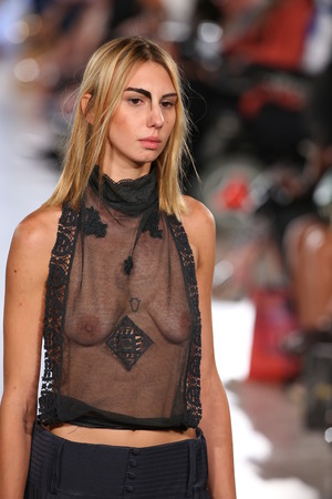 NEW YORK, NY - SEPTEMBER 13: Model walks Wild runway at the FTL Moda Spring 2016 during NYFW at Vanderbilt Hall at Grand Central Terminal, on September 13, 2015 in NYC.のeditorial素材