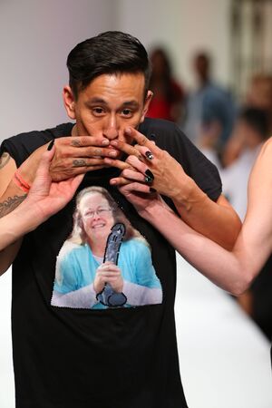 NEW YORK, NY - SEPTEMBER 12: Designer Marco Morante walk the runway at the Marco Marco fashion show during Spring 2016 New York Fashion Week at Gotham Hall on September 12, 2015 in New York City.のeditorial素材