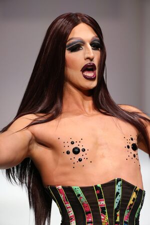 NEW YORK, NY - SEPTEMBER 12: Drag race alumni Milk worked the Marco Marco runway during Spring 2016 New York Fashion Week at Gotham Hall on September 12, 2015 in NYC.のeditorial素材
