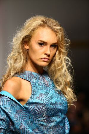 NEW YORK, NY - SEPTEMBER 10: A model walks the runway at the Malan Breton fashion show during Spring 2016 New York Fashion Week at Gotham Hall on September 10, 2015 in New York City.のeditorial素材