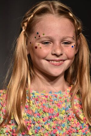 NEW YORK, NY - OCTOBER 17: A model walks runway at Little Miss Matched Fall/Winter 2016 Runway Show during petiteParade at The Spring Studio on October 17, 2015 in NYC.のeditorial素材