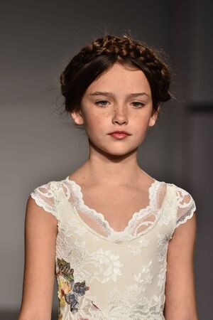 NEW YORK, NY - OCTOBER 17: A model walks runway at Olvi's Fall/Winter 2016 Runway Show during petiteParade at The Spring Studio on October 17, 2015 in NYC.のeditorial素材