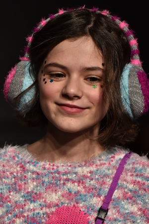 NEW YORK, NY - OCTOBER 17: A model walks runway at Little Miss Matched Fall/Winter 2016 Runway Show during petiteParade at The Spring Studio on October 17, 2015 in NYC.のeditorial素材