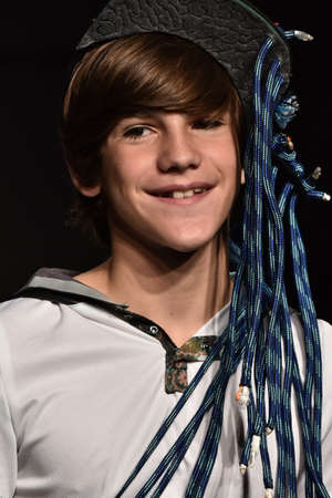 NEW YORK, NY - OCTOBER 17: A model walks runway at The New School Parsons Fall/Winter 2016 Runway Show during petiteParade at The Spring Studio on October 17, 2015 in NYC.のeditorial素材