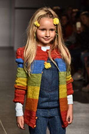 NEW YORK, NY - OCTOBER 17: A model walks runway at The New School Parsons Fall/Winter 2016 Runway Show during petiteParade at The Spring Studio on October 17, 2015 in NYC.のeditorial素材