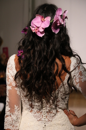 NEW YORK, NY - OCTOBER 11: A model walks at Mori Lee Bridals Fall/Winter 2016 Runway Show at The Metropolitan pavilion on October 11, 2015 in NYC.のeditorial素材