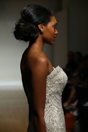 NEW YORK, NY - OCTOBER 11: A model walks at Allure Bridals Fall/Winter 2016 Runway Show at The Metropolitan pavilion on October 11, 2015 in NYC.のeditorial素材